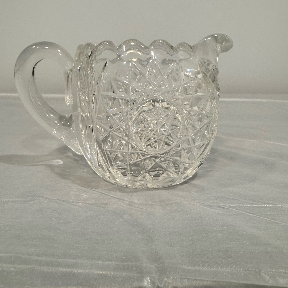 Vintage Cut Crystal Creamer | Starburst Base | Elegant Glass Pitcher